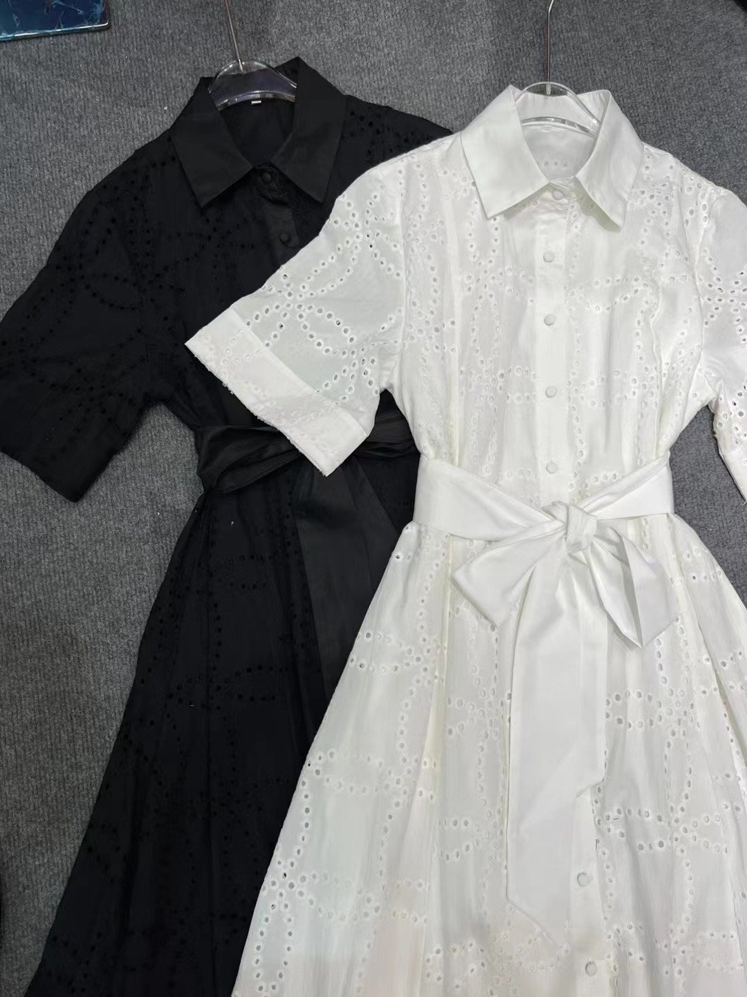 2024 Trendy Women's Zevity Long Dress French Design Sense Shirt Skirt Gentle Embroidery Hollow Lace Up Waist White Dress