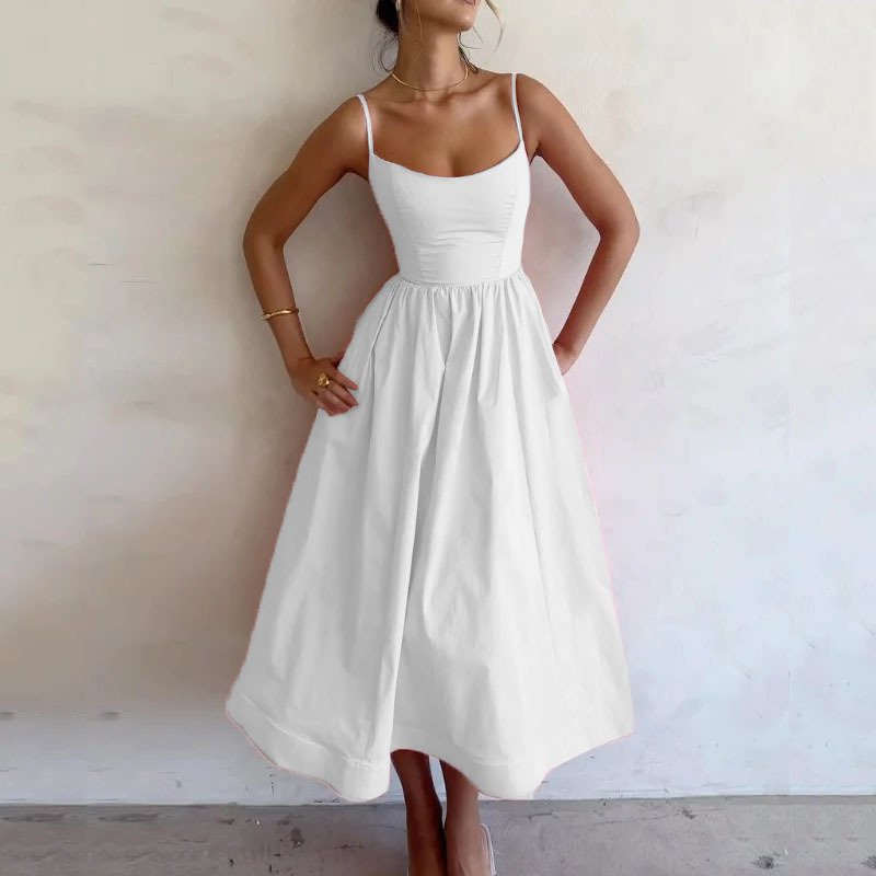 TIAN TIAN casual dresses U-neck women dresses elegant pure color pink white dress for women