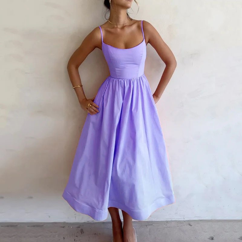 TIAN TIAN casual dresses U-neck women dresses elegant pure color pink white dress for women