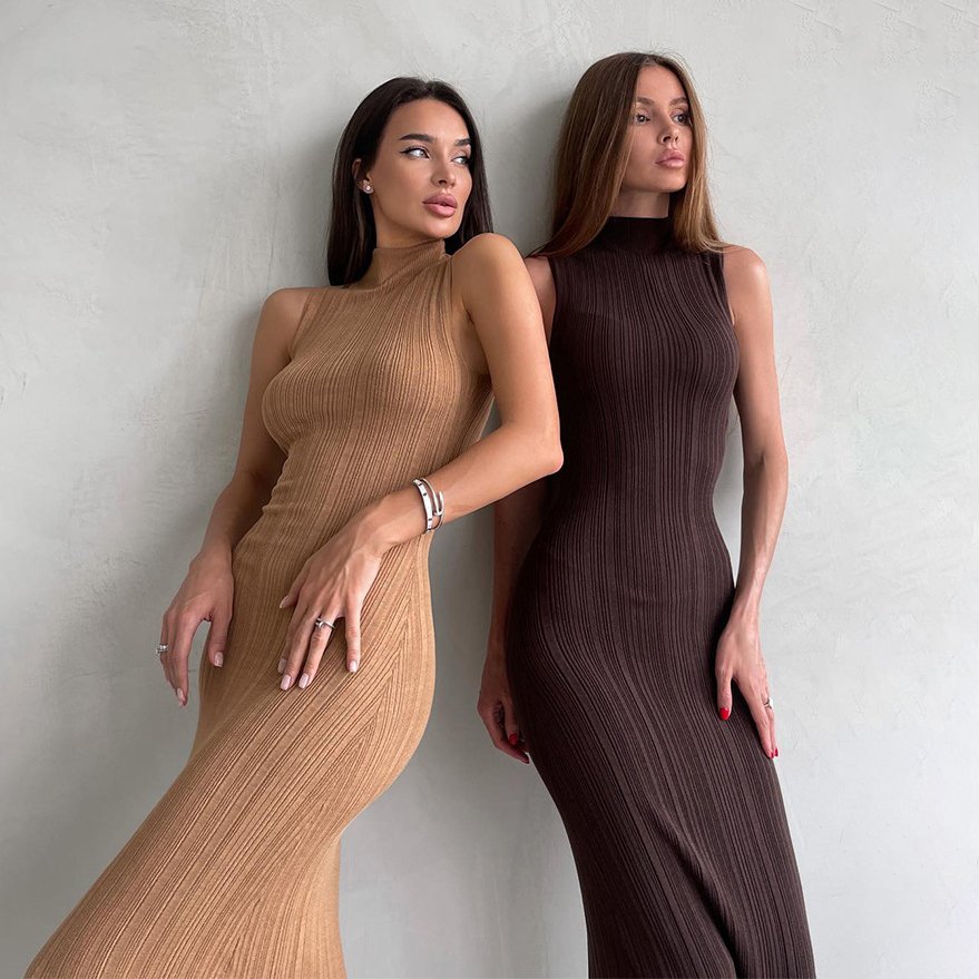 Latest long summer knitted dresses for women clothing 2024 sleeveless Bodycon casual dress for lady