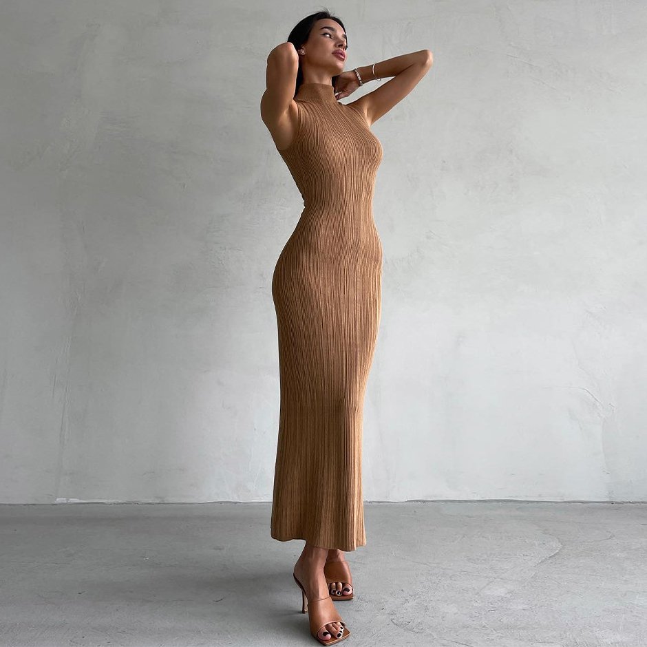 Latest long summer knitted dresses for women clothing 2024 sleeveless Bodycon casual dress for lady