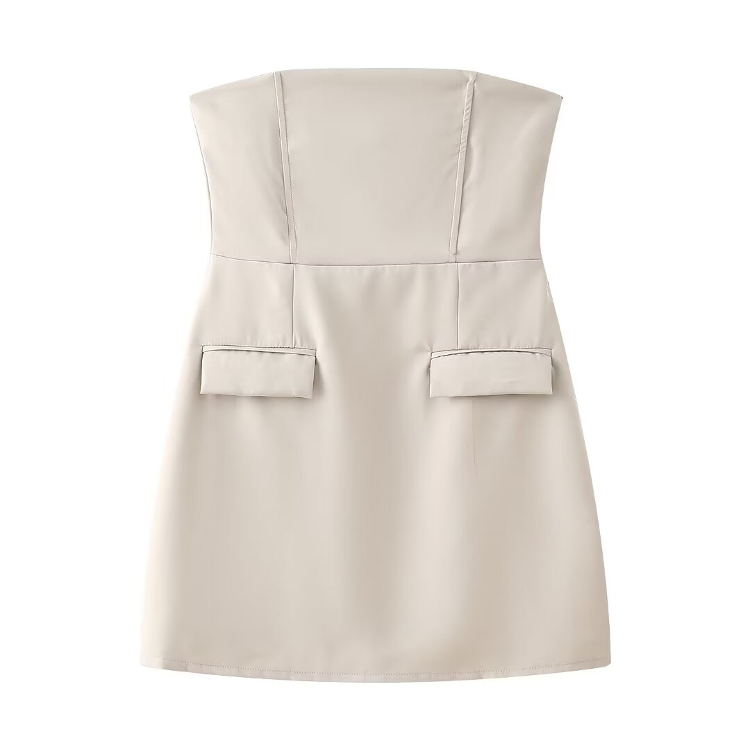 TRAFZA Women Summer New Chic Fashion Three color top Dress Vintage Sleeveless Female Casual Dresses