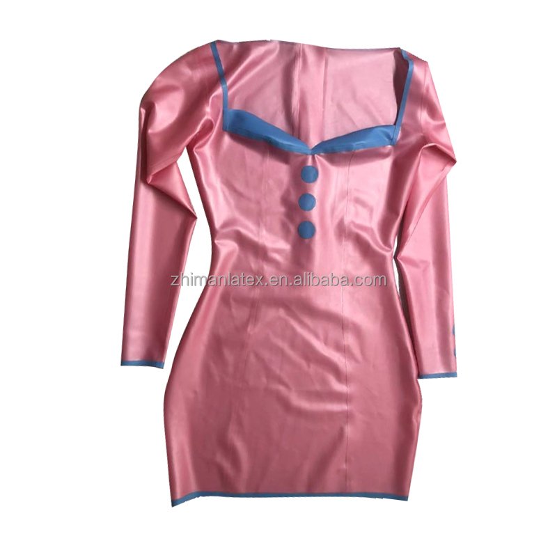 Latex Clothing Long Dress Elegant Ladies Party Dress Print Flower Pink Latex Casual Dress Gummi