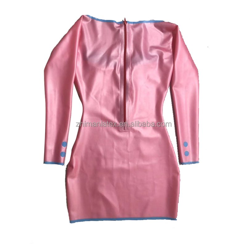 Latex Clothing Long Dress Elegant Ladies Party Dress Print Flower Pink Latex Casual Dress Gummi