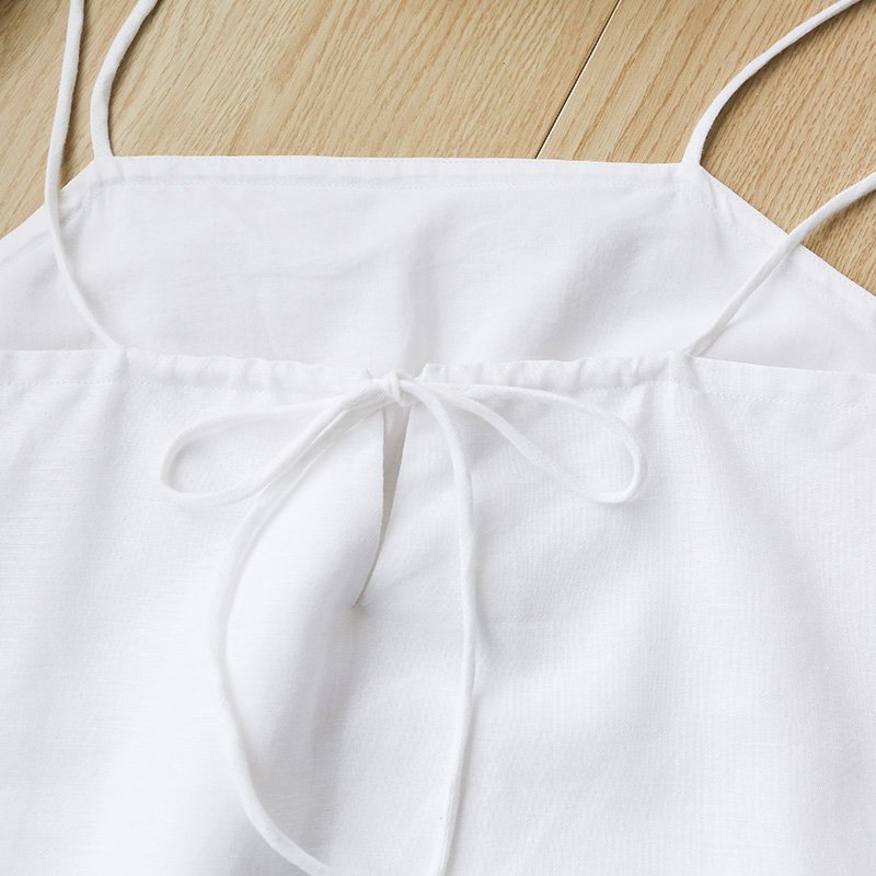 Spaghetti strap sleeveless cotton linen casual dress for women