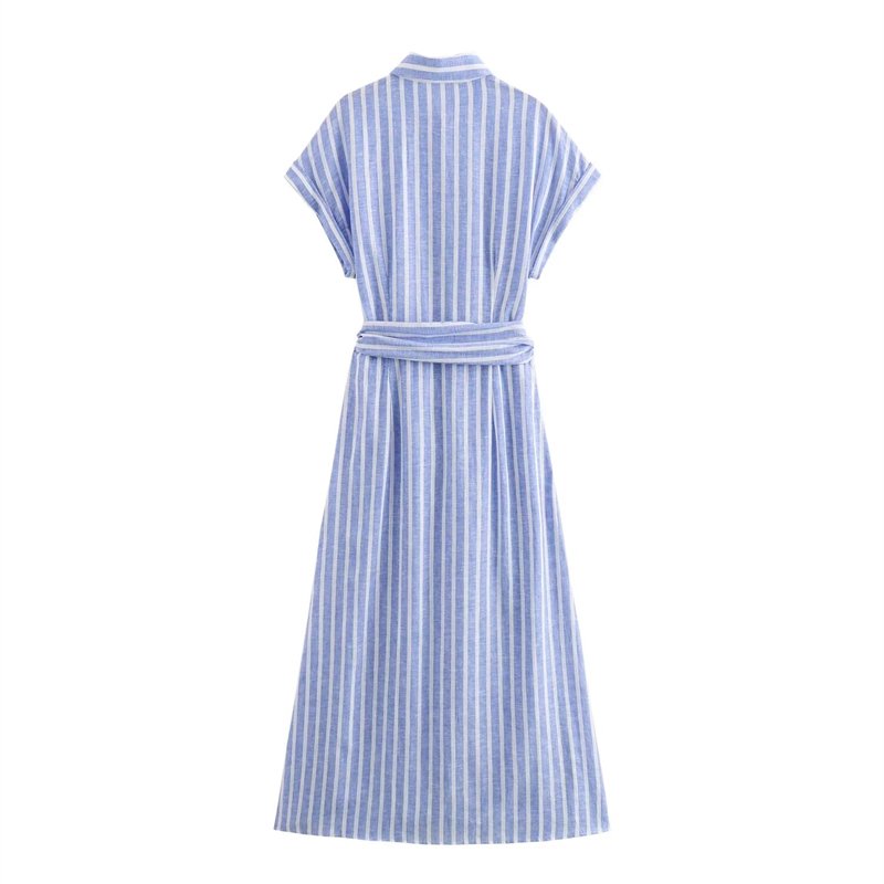 ZATRHMBM Women 2024 Summer New Fashion Striped Midi Dress Vintage Sleeveless With Belt Female Dresses Vestidos Mujer