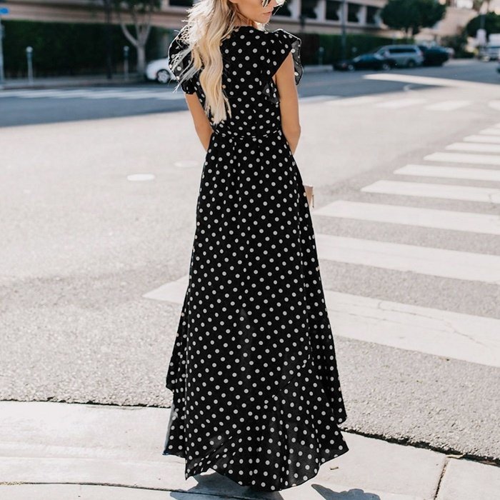 Customized v neck printing short sleeve ruffle stylish sexy summer sleeveless women girls' maxi casual dresses