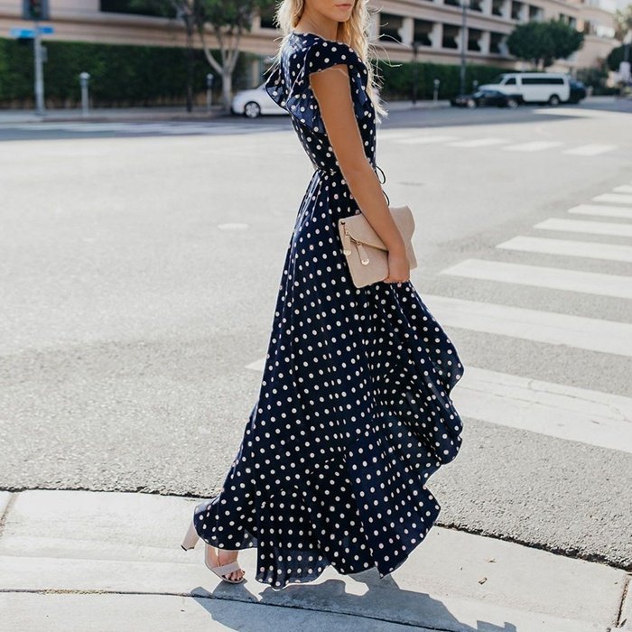Customized v neck printing short sleeve ruffle stylish sexy summer sleeveless women girls' maxi casual dresses