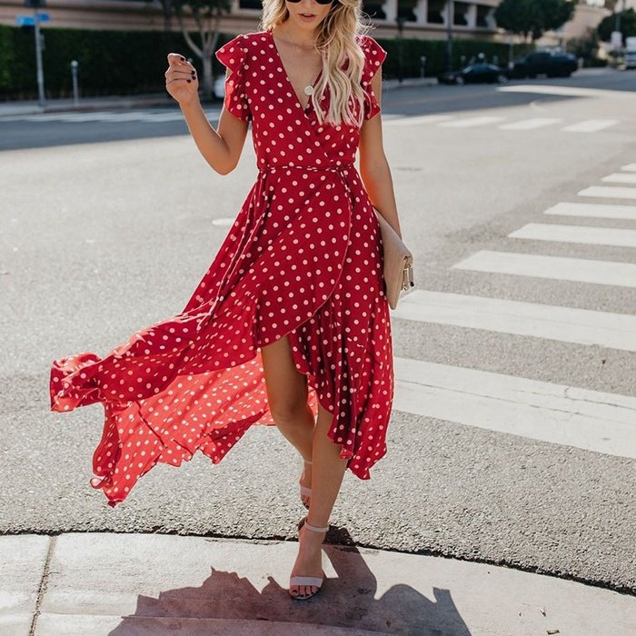Customized v neck printing short sleeve ruffle stylish sexy summer sleeveless women girls' maxi casual dresses