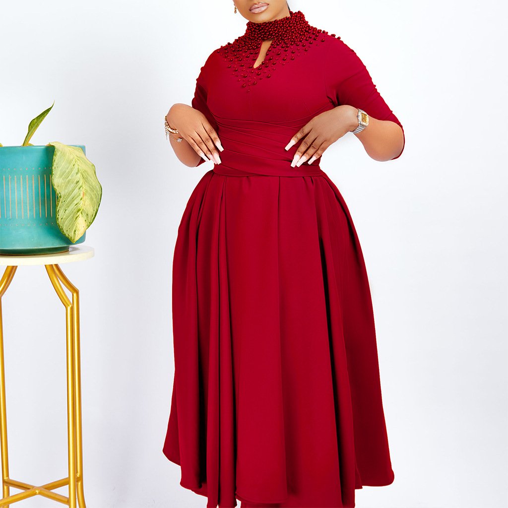 D454 New Arrival Solid Color Maxi Dresses Women's Clothing Wholesale O Neck Long Sleeve Plus Size Women Dresses