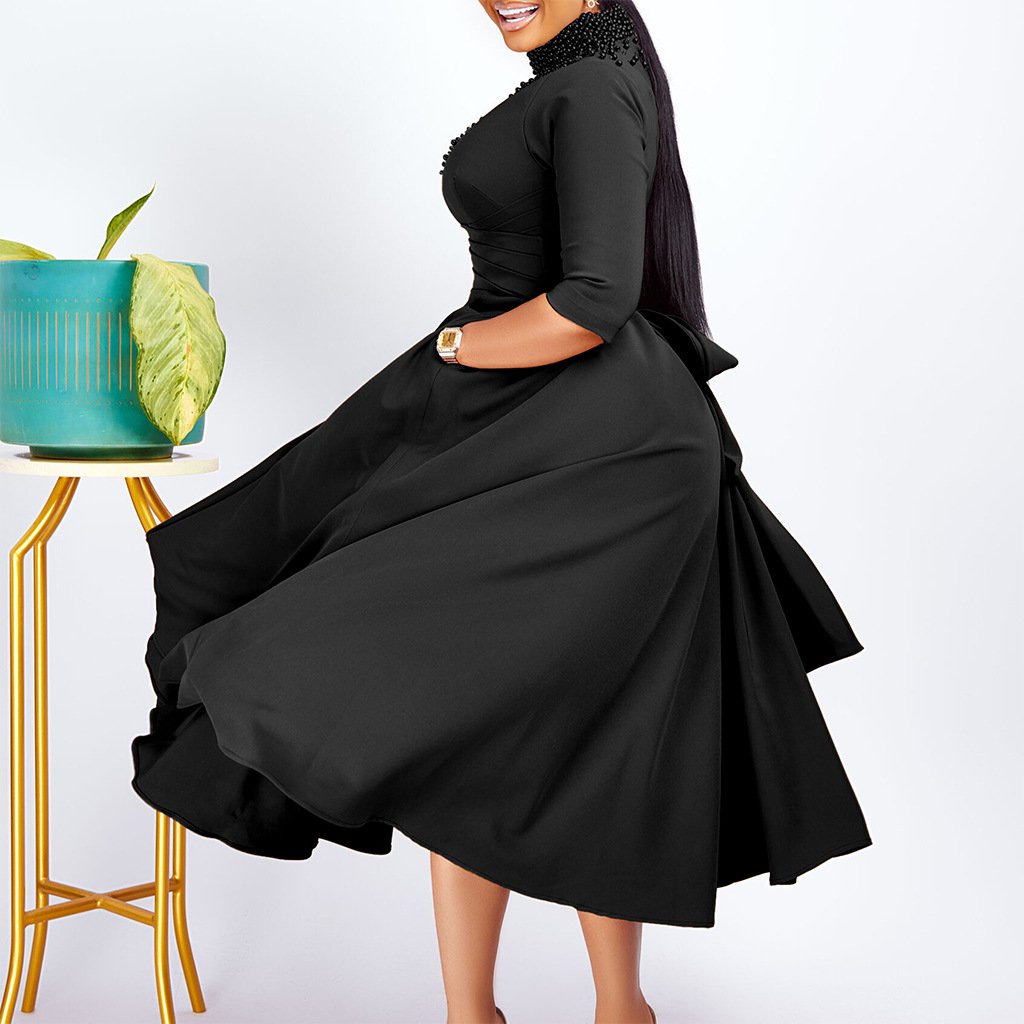 D454 New Arrival Solid Color Maxi Dresses Women's Clothing Wholesale O Neck Long Sleeve Plus Size Women Dresses