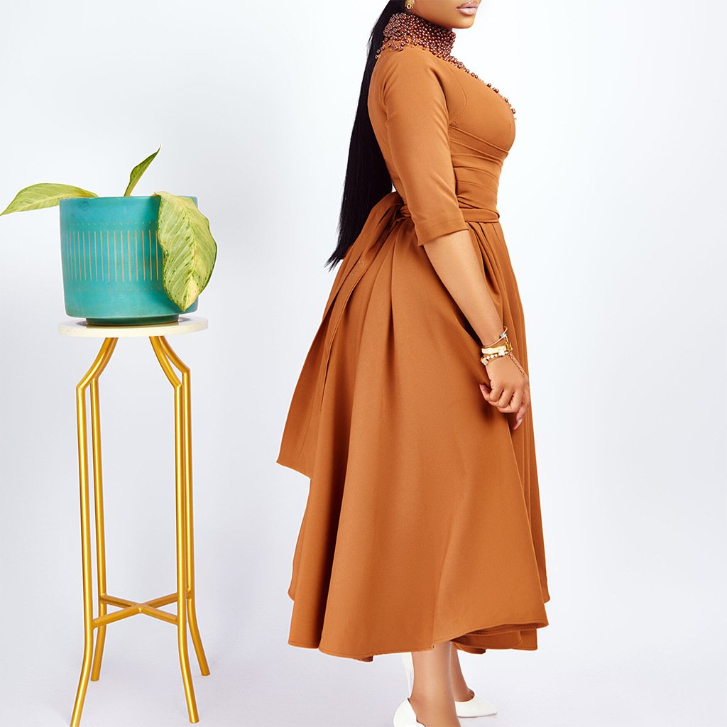 D454 New Arrival Solid Color Maxi Dresses Women's Clothing Wholesale O Neck Long Sleeve Plus Size Women Dresses