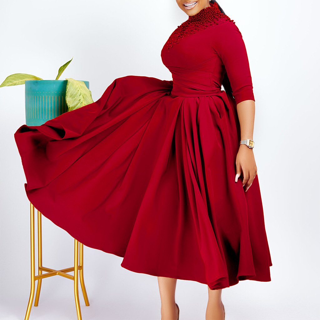 D454 New Arrival Solid Color Maxi Dresses Women's Clothing Wholesale O Neck Long Sleeve Plus Size Women Dresses
