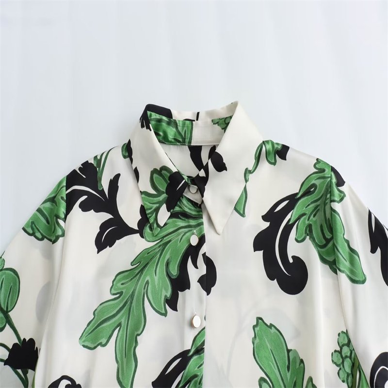 ZATRHMBM Women's 2024 New Fashion Belted Shirt Dress Retro Long Sleeve Button printing translate Dress