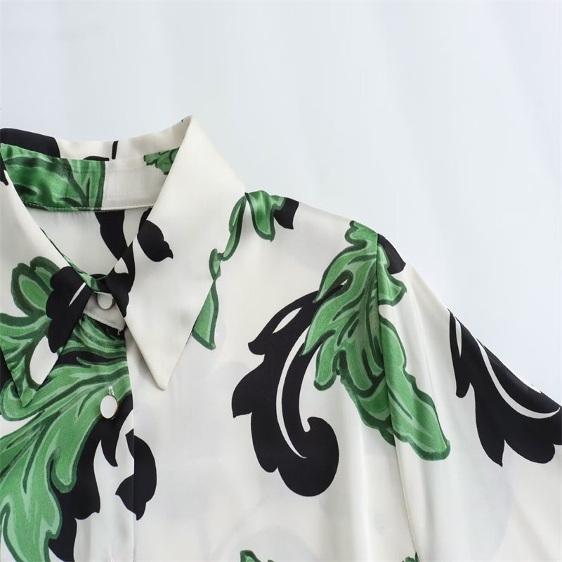 ZATRHMBM Women's 2024 New Fashion Belted Shirt Dress Retro Long Sleeve Button printing translate Dress
