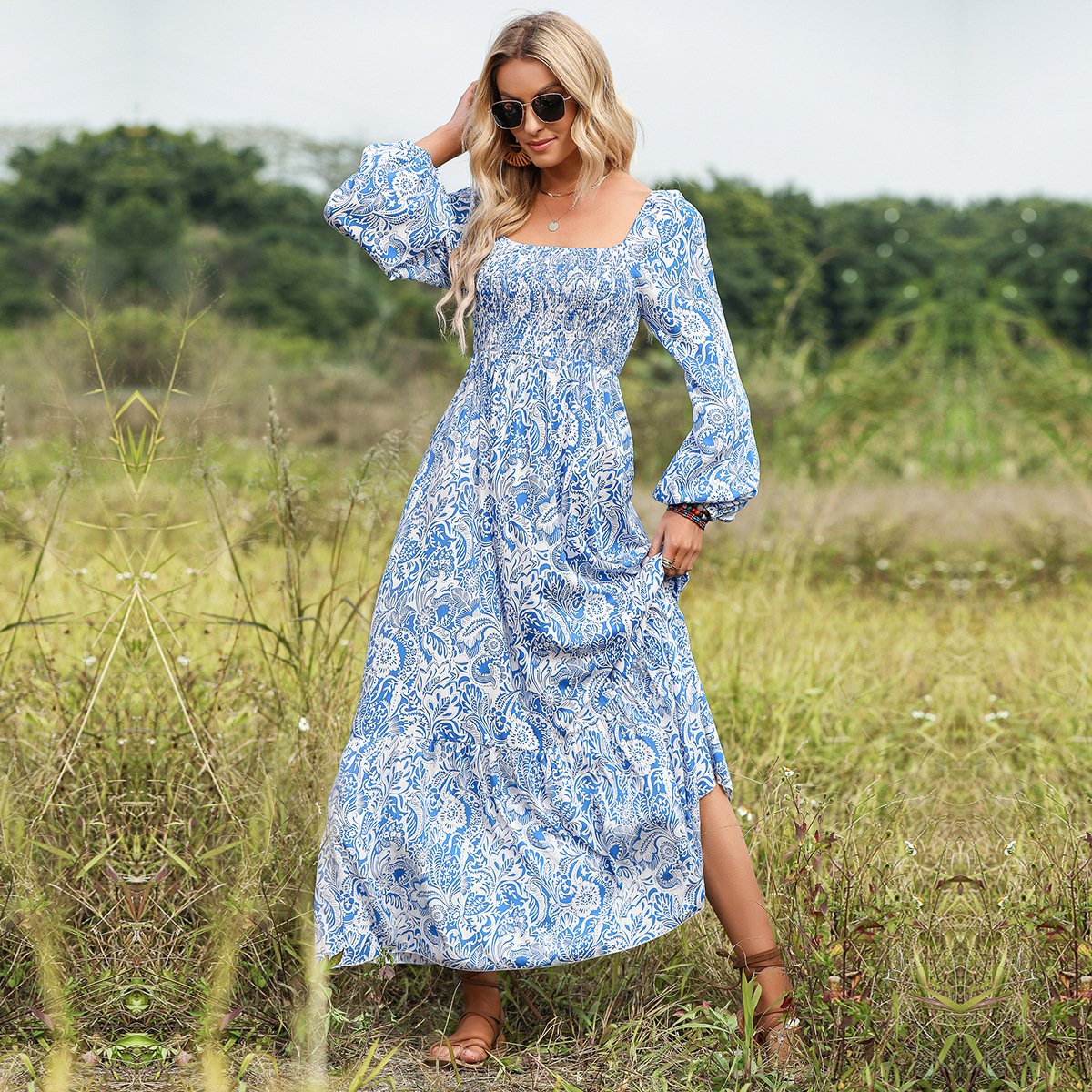 2023 Hot Sale Casual Dress Spring Summer New Arrival Fashion Ladies Printed Bohemian Vacation Ladies Dress