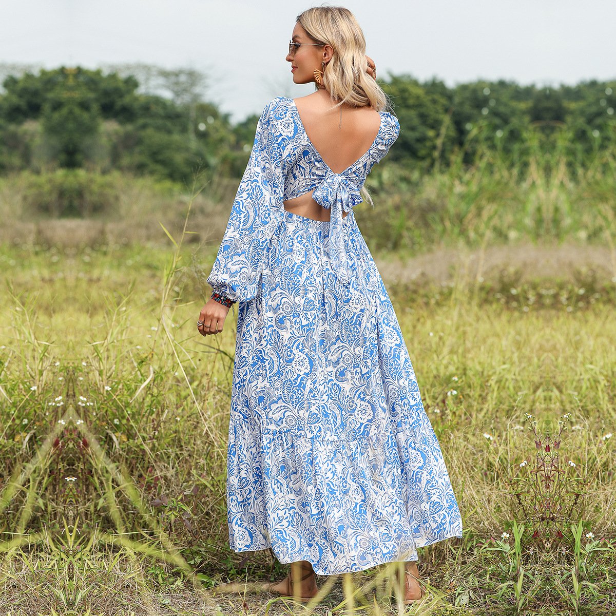 2023 Hot Sale Casual Dress Spring Summer New Arrival Fashion Ladies Printed Bohemian Vacation Ladies Dress