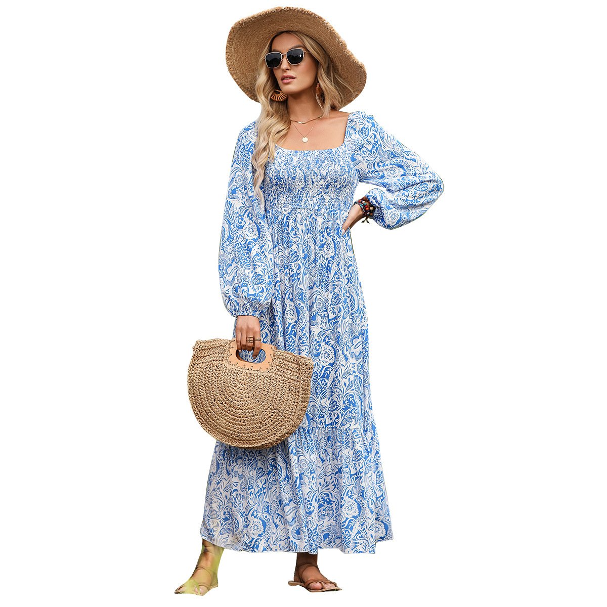 2023 Hot Sale Casual Dress Spring Summer New Arrival Fashion Ladies Printed Bohemian Vacation Ladies Dress