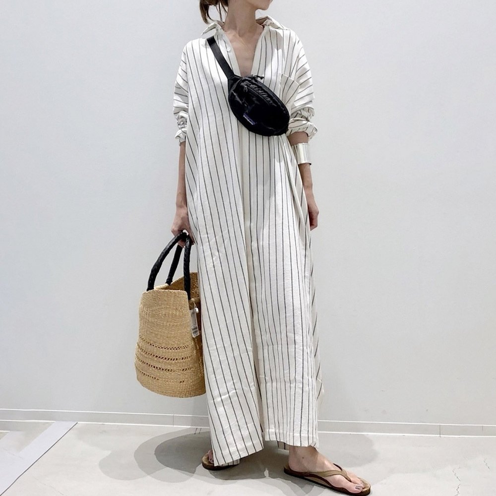 Wholesale 2021 Summer New Style cotton comfort Striped Casual A-line Long-sleeved Loose Single-breasted Straight Fashion Dress