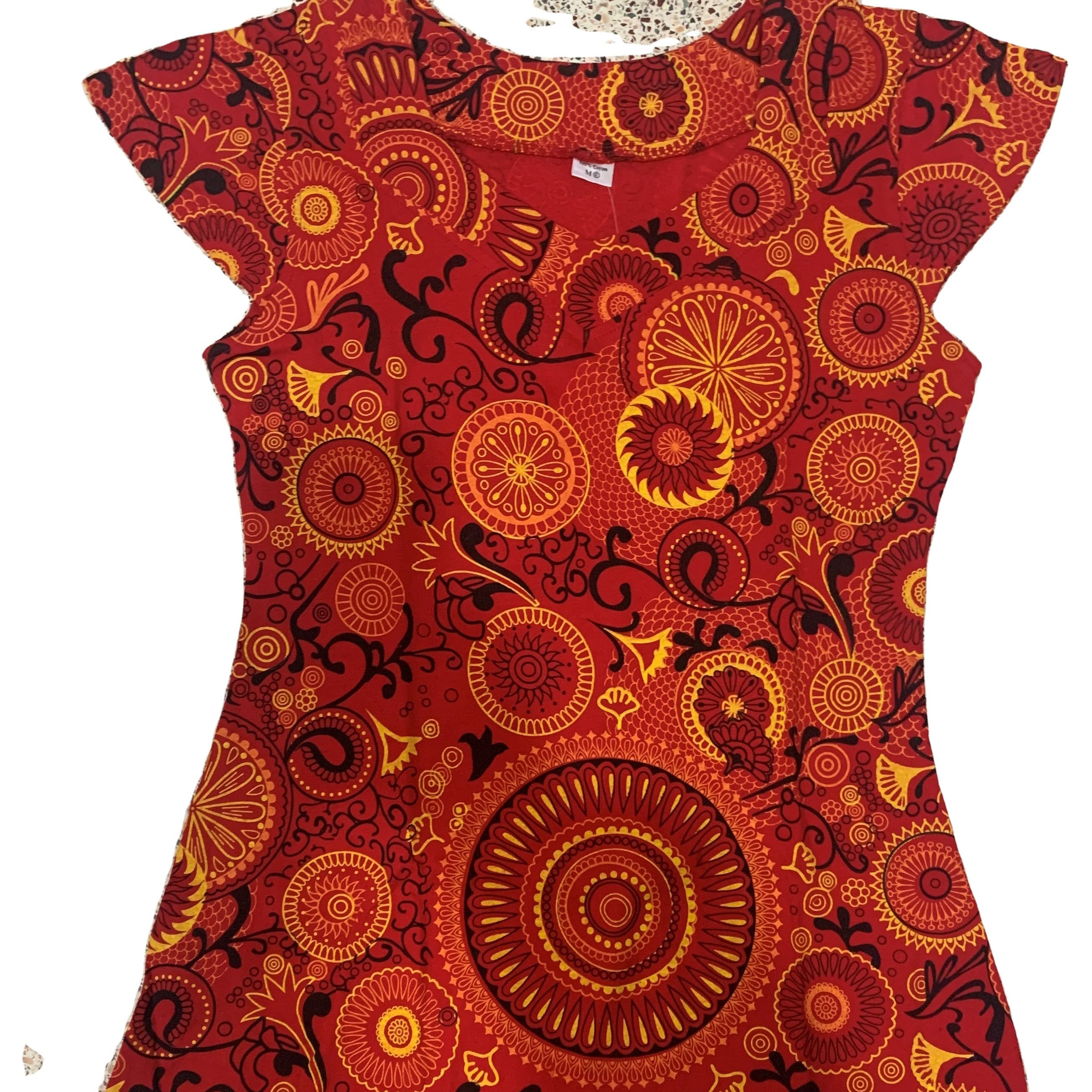 100% Cotton Ladies Casual Dress Floral Print Embroidered Summer Fashion with Dropped Waist Short Sleeve for Adults