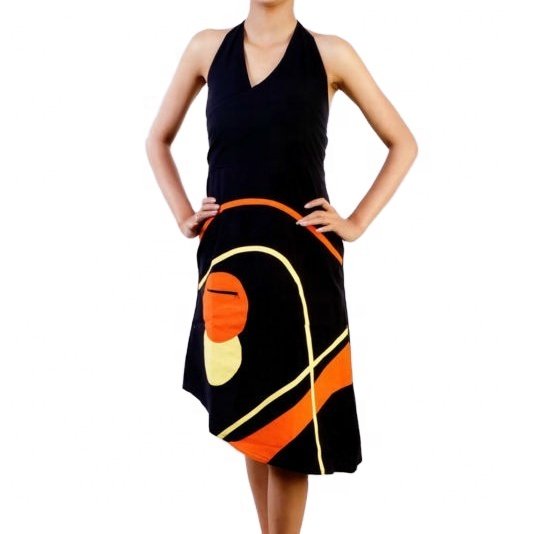100% Cotton Ladies Casual Dress Floral Print Embroidered Summer Fashion with Dropped Waist Short Sleeve for Adults