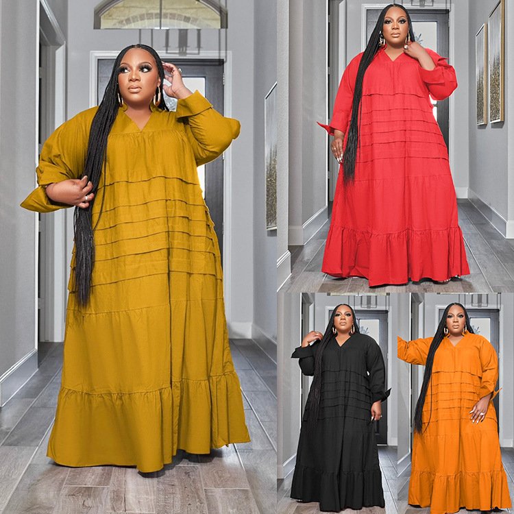 New increase fat dress elegant casual large size solid color loose dress