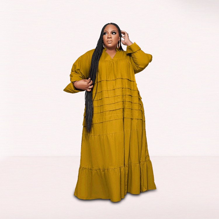 New increase fat dress elegant casual large size solid color loose dress
