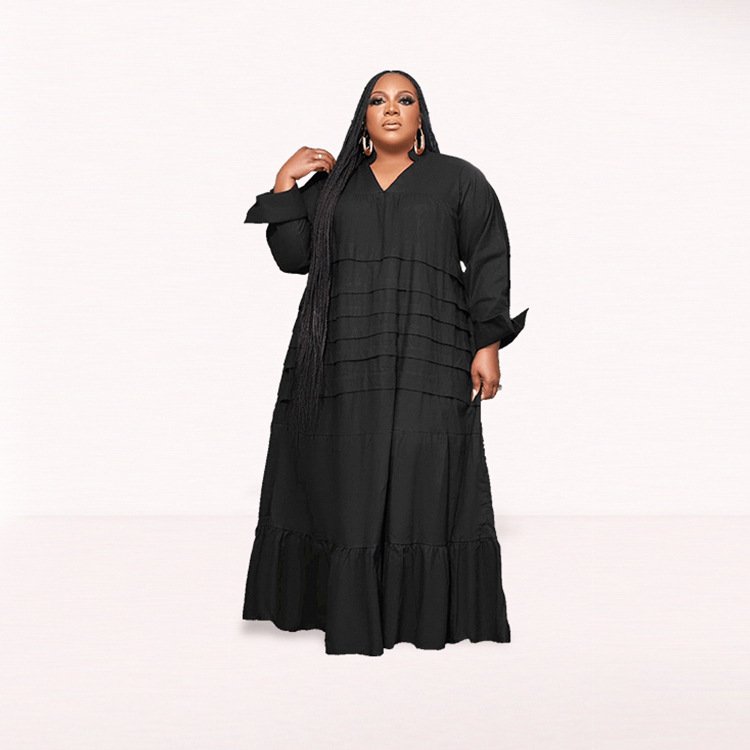 New increase fat dress elegant casual large size solid color loose dress