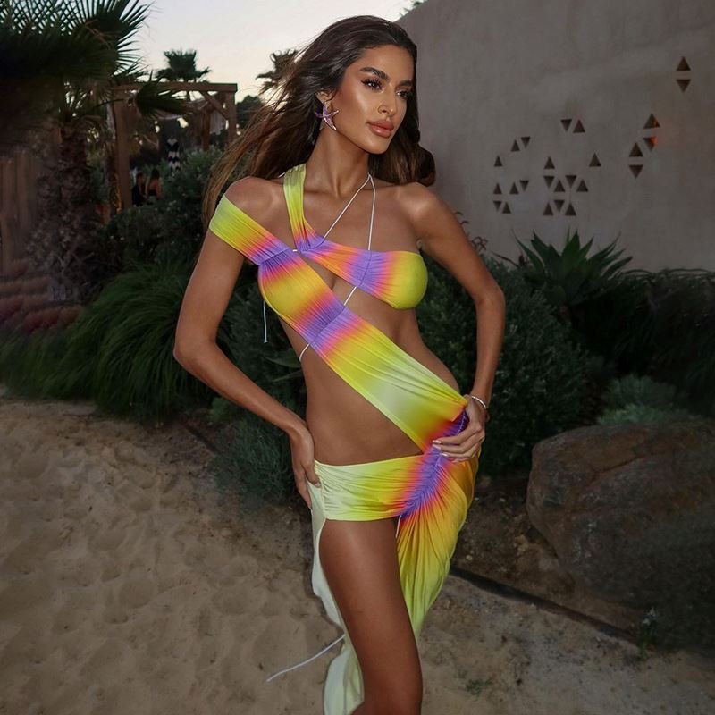 WQ5160 Summer Women Beach Sexy Color Gradient Dresses