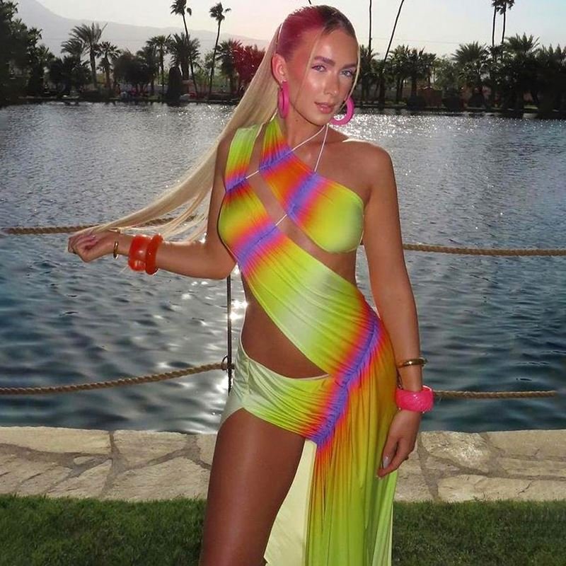 WQ5160 Summer Women Beach Sexy Color Gradient Dresses