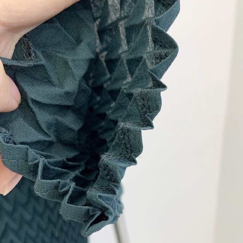 Hot Sales Mid-Length Ladies Dress Linen-Like Texture Three-Dimensional Pleated Neck Half-Sleeved Long Arm Eco-Friendly Woven