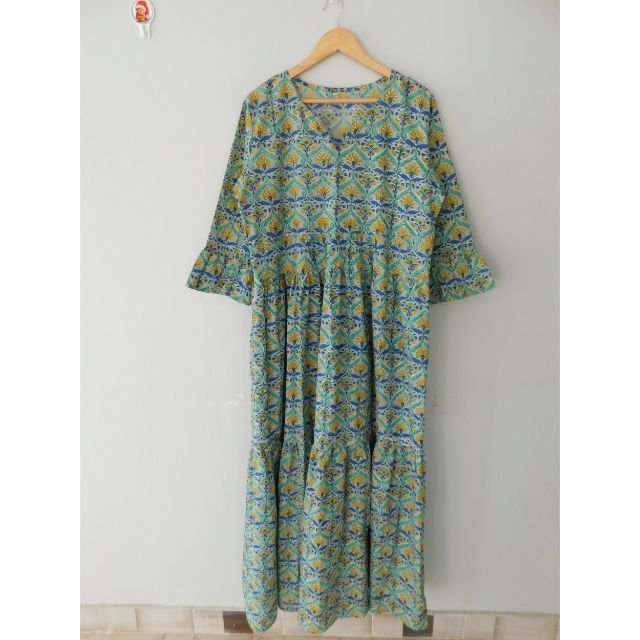 Handmade pure cotton spring casual double floral women kurtis indian modern designer hand block printed dresses tunics dress
