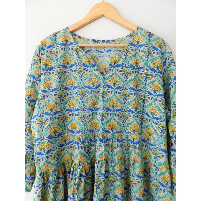 Handmade pure cotton spring casual double floral women kurtis indian modern designer hand block printed dresses tunics dress