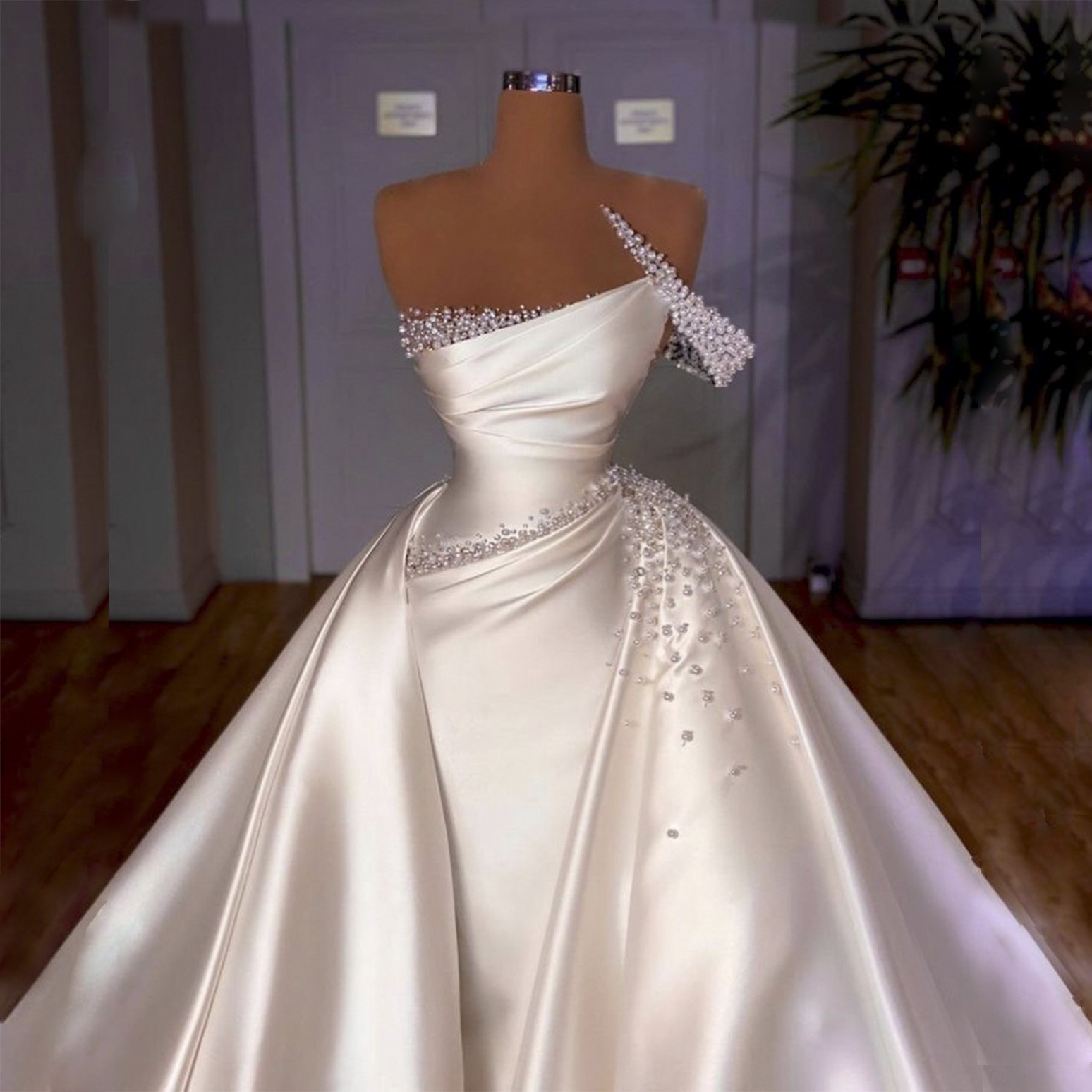 Luxury Satin Detachable Skirt Bridal Wedding Gowns Beaded Mermaid Women Wedding Dresses
