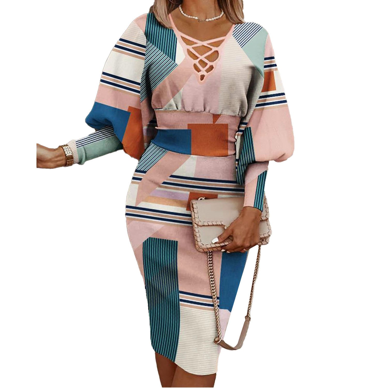 Elegant long sleeve Dress 2023 New Summer Sexy Fit body printed patchwork casual dress women's dresses