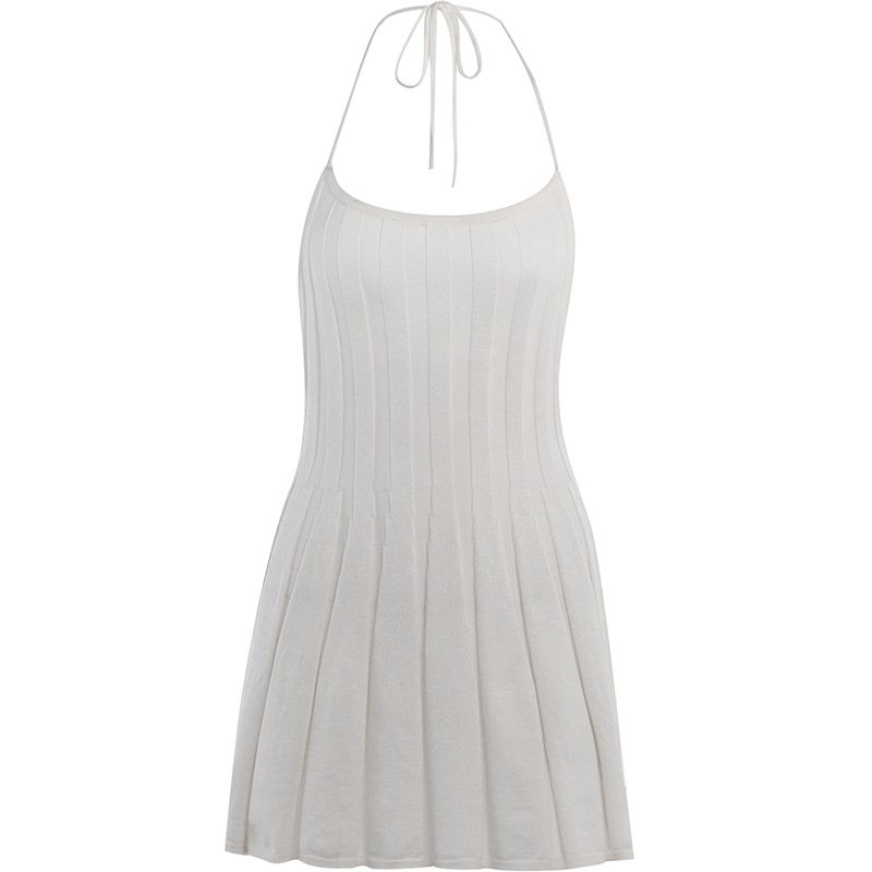 New Model Sexy Hanging Neck Spice Girl Backless Woollen Short Skirt Waist Slimming Party Dress