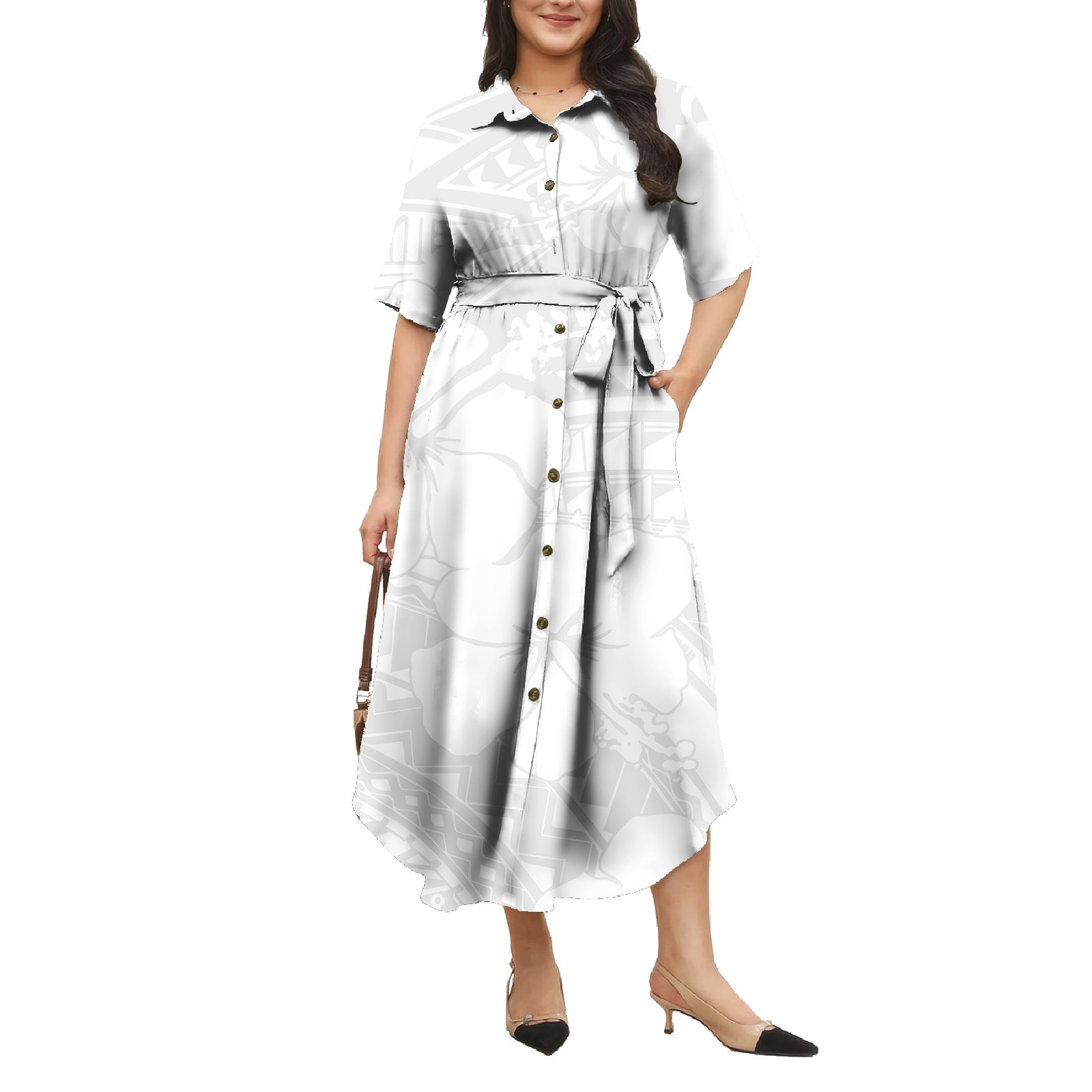 Holiday Polynesian Samoan Tribal Print Custom Short Sleeve Dress Loose Casual Long Dress Tropical Island Dress