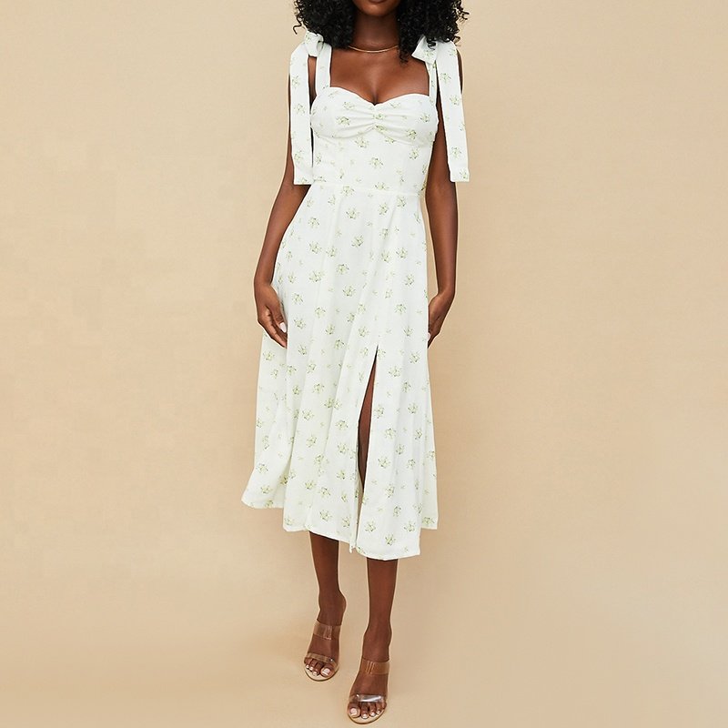 Weixin Women Clothing Professional Custom Ivory Floral Lady Elegant Elegant Casual Cottagecore Midi Sundress