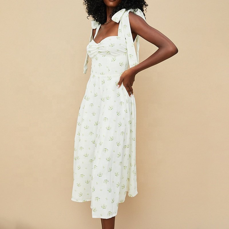 Weixin Women Clothing Professional Custom Ivory Floral Lady Elegant Elegant Casual Cottagecore Midi Sundress