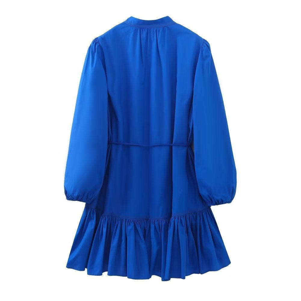 3191 Newest Design Luxury Round Neck Re Breasted Shirt Long Sleeve A-Line Midi Dress Klein Blue Dress