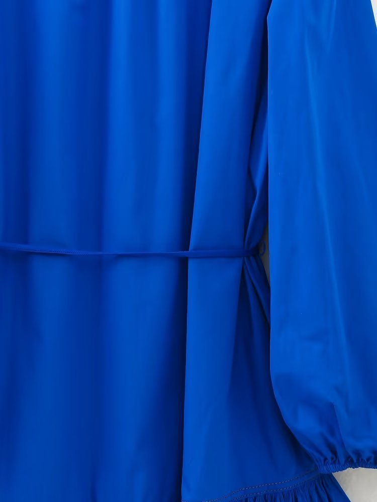 3191 Newest Design Luxury Round Neck Re Breasted Shirt Long Sleeve A-Line Midi Dress Klein Blue Dress
