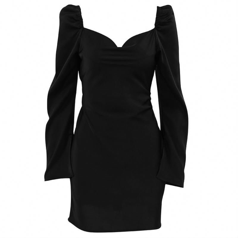 Fashion Long Sleeve Mini Women Casual Dress&Elegant Simple Women Satin Party Dress