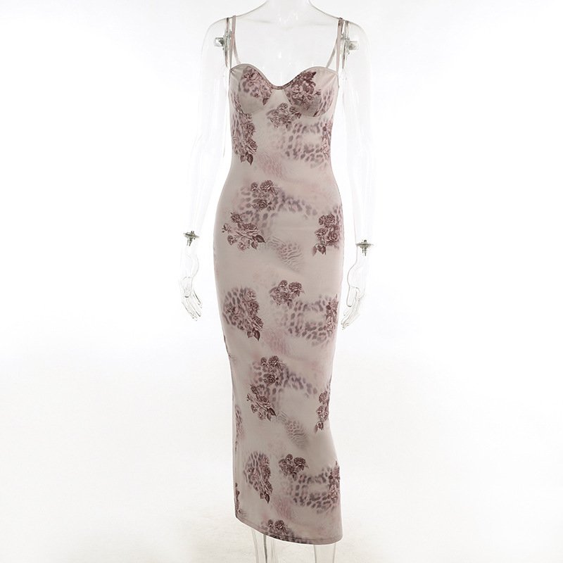 2023 New Fashion Design Sexy Hot Selling Halter Printing Women Bodycon Long Dresses