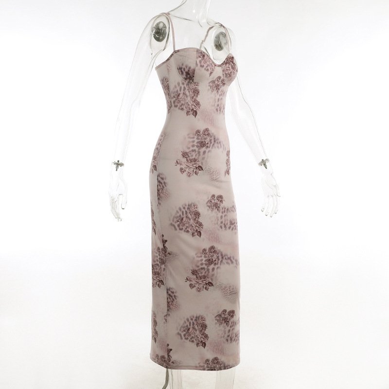 2023 New Fashion Design Sexy Hot Selling Halter Printing Women Bodycon Long Dresses