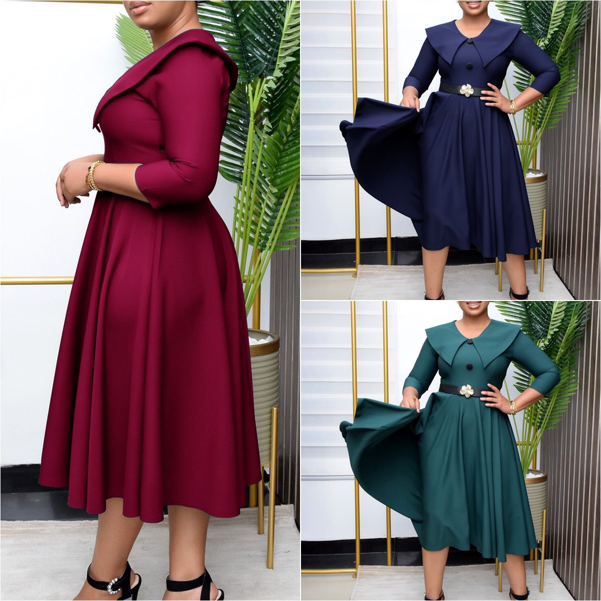 MG3263 Latest Design Spring Ladies Office Dresses Women Casual Solid Color Elegant A-line Career Dresses For Ladies Africa Dress