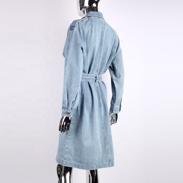 new arrivals custom designer blue washed denim dress baggy jacket for women