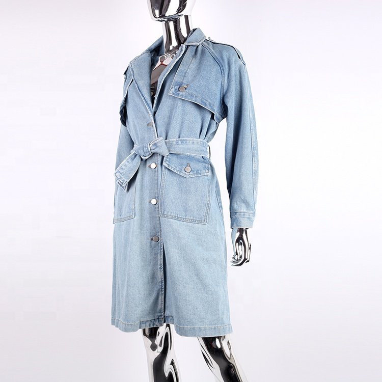 new arrivals custom designer blue washed denim dress baggy jacket for women