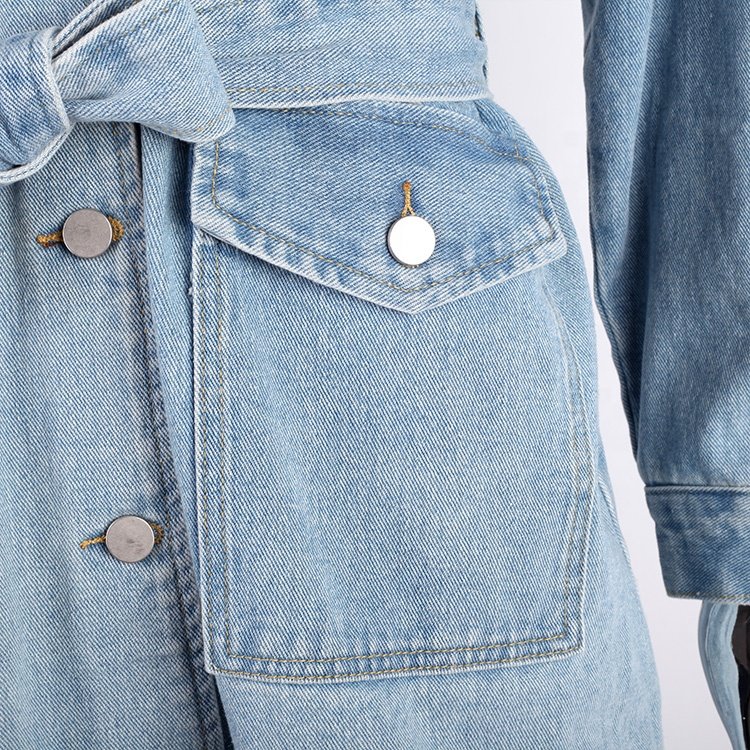 new arrivals custom designer blue washed denim dress baggy jacket for women