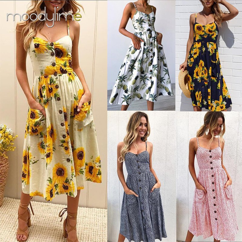 Wholesale 100% Polyester Slip Shirt Women Summer Floral Ladies Casual Dress