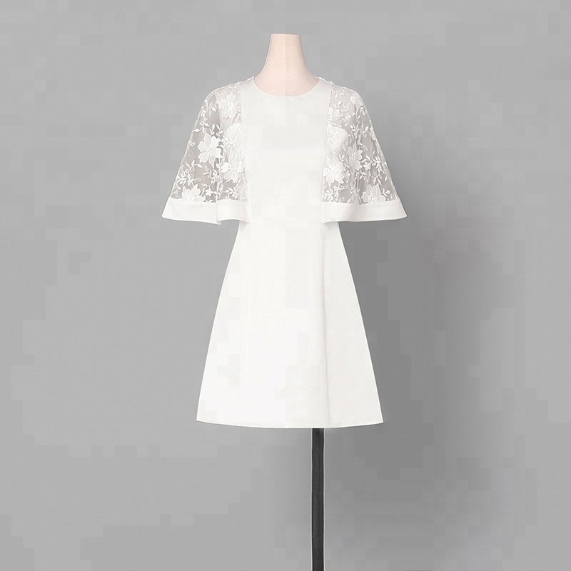 Elegant Gauze Sleeve Mature White Woman Casual Dress
